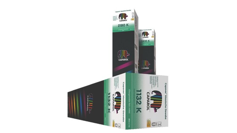 Capaver Glasgewebe K, eine Packung liegt horizontal, zwei weitere kleinere Packungen stehend darauf